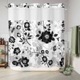 thumbnail image 6 of No Hook Shower Curtain with Built-in Rings - Vintage Black Floral Washable Waterproof Fabric Bathroom Curtains for Hotel,Rentals, 66 X 72 Inch Long , Abstract Flower Blooms, 6 of 9