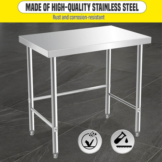 EDTara Table Commerciale en Acier Inoxydable, Établi Polyvalent pour la Préparation des Aliments avec Base Ouverte, Mobilité Optionnelle pour Garage Ou Entrepôt