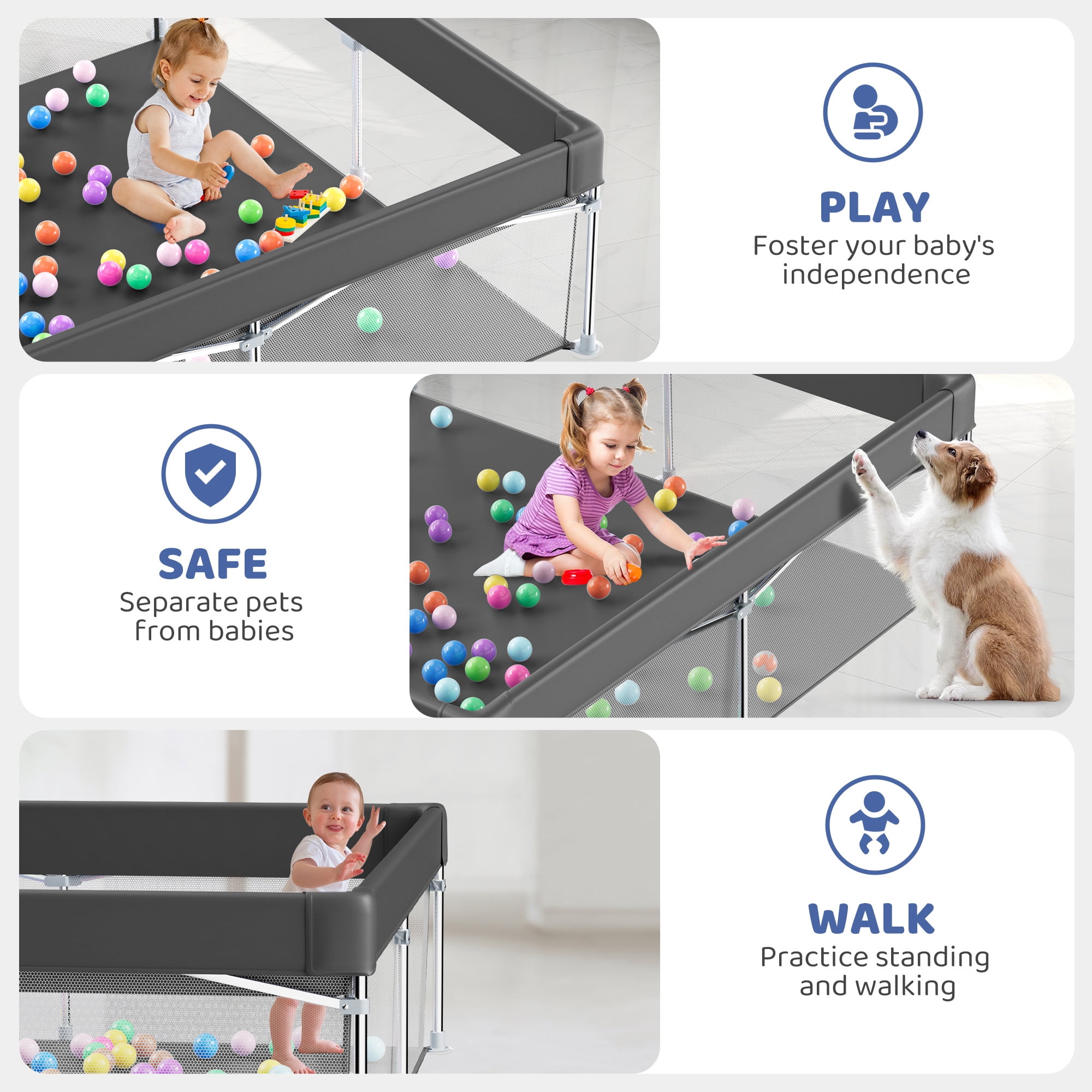 babyeap Foldable Baby Playpen,Playpens for Babies and Toddlers with Storage Bag,Indoor & Outdoor Baby Fence Play Pen Area,Dark Gray