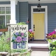 thumbnail image 5 of Welcome Spring Hydrangea Flower Garden Flag Double Sided, Mason Jar Purple Floral Daisy Decorative Yard Outdoor Home Small Decor, Butterfly Summer Burlap Outside House Decoration 12.5 x 18, 5 of 6