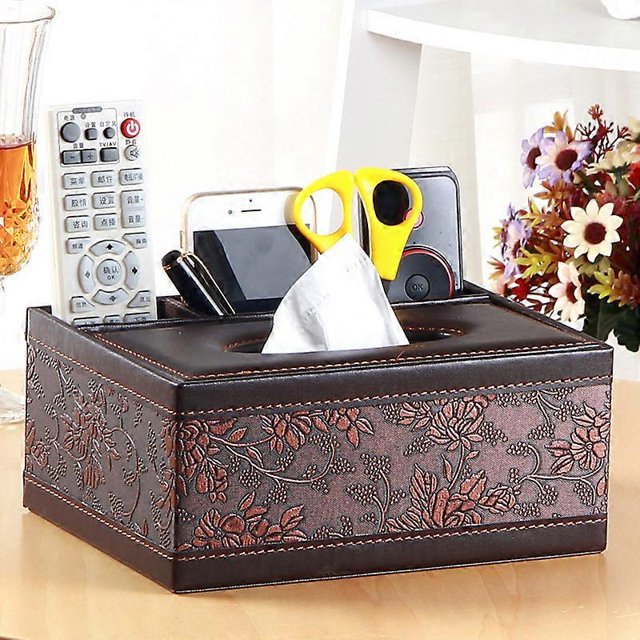 1 Rectangular Multi-Function Leather Tissue Box Cover with Remote Control, Suitable for Storing Pens and Stationery, Desk Organizer for Office and Hom