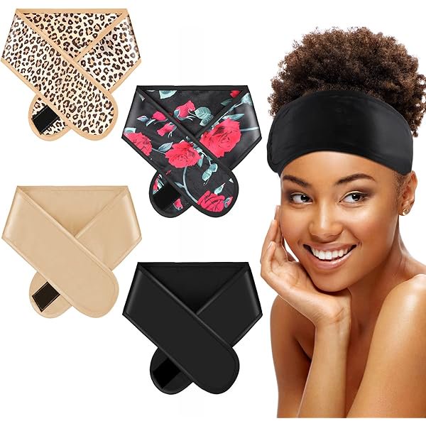 wonima11 4 Pieces Satin Hair Wrap Scarf Satin Headband for Black Women's Adjustable Silk Hair Wraps for Sleeping Nonslip Strips