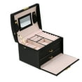 thumbnail image 3 of Caja Organizador De Almacenamiento De Joyas De Tres Capas Caja De PU Pendiente Collar Vitrina Gabinete Negro, 3 of 7