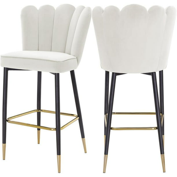 Meridian Furniture Lily Cream Velvet, Cream And Gold Bar Stools Set Of 2
