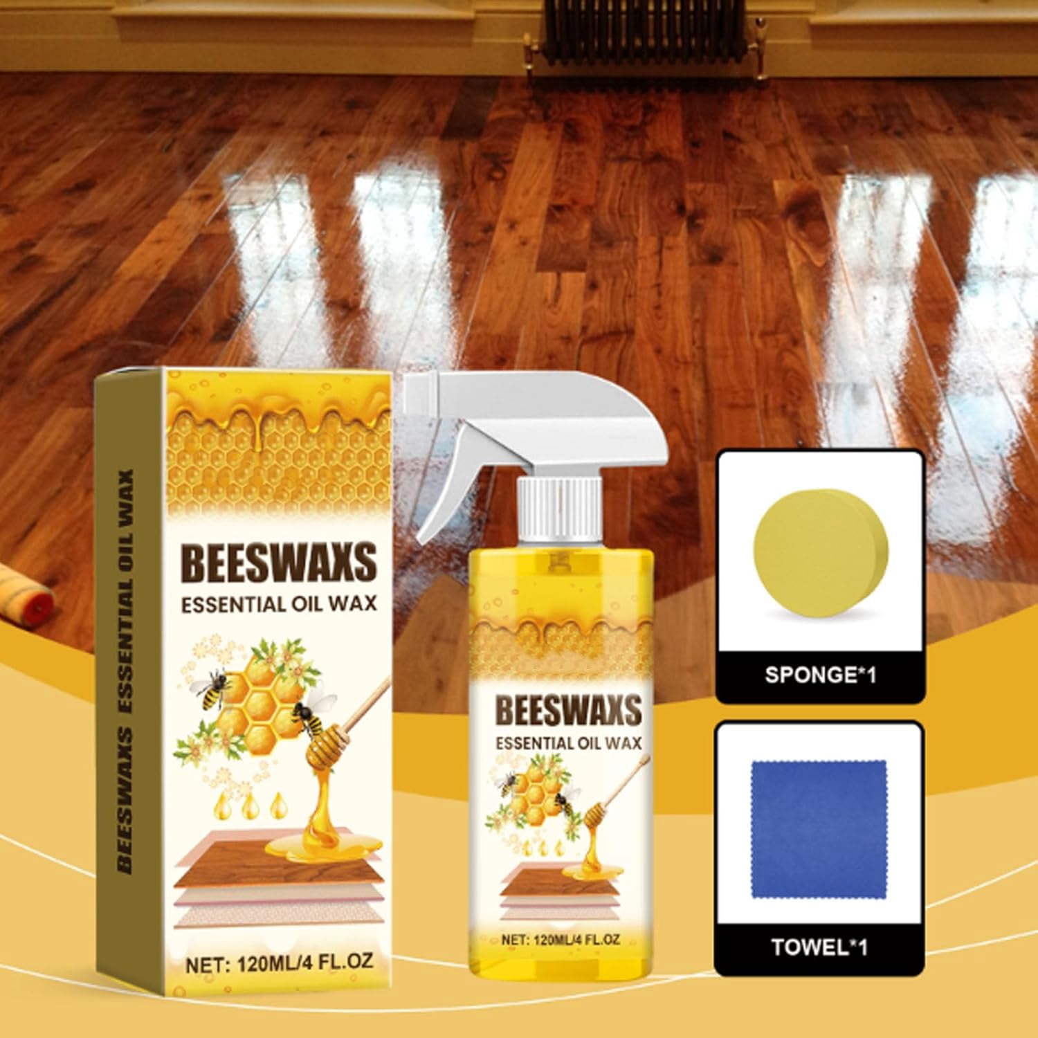 Beeswax Wood Polish Spray, Bees Wax Furniture Polish and Cleaner, Natural Micro-Molecularized Beeswax Spray for Living Rooms,Kitchens,Wood Furniture Floors