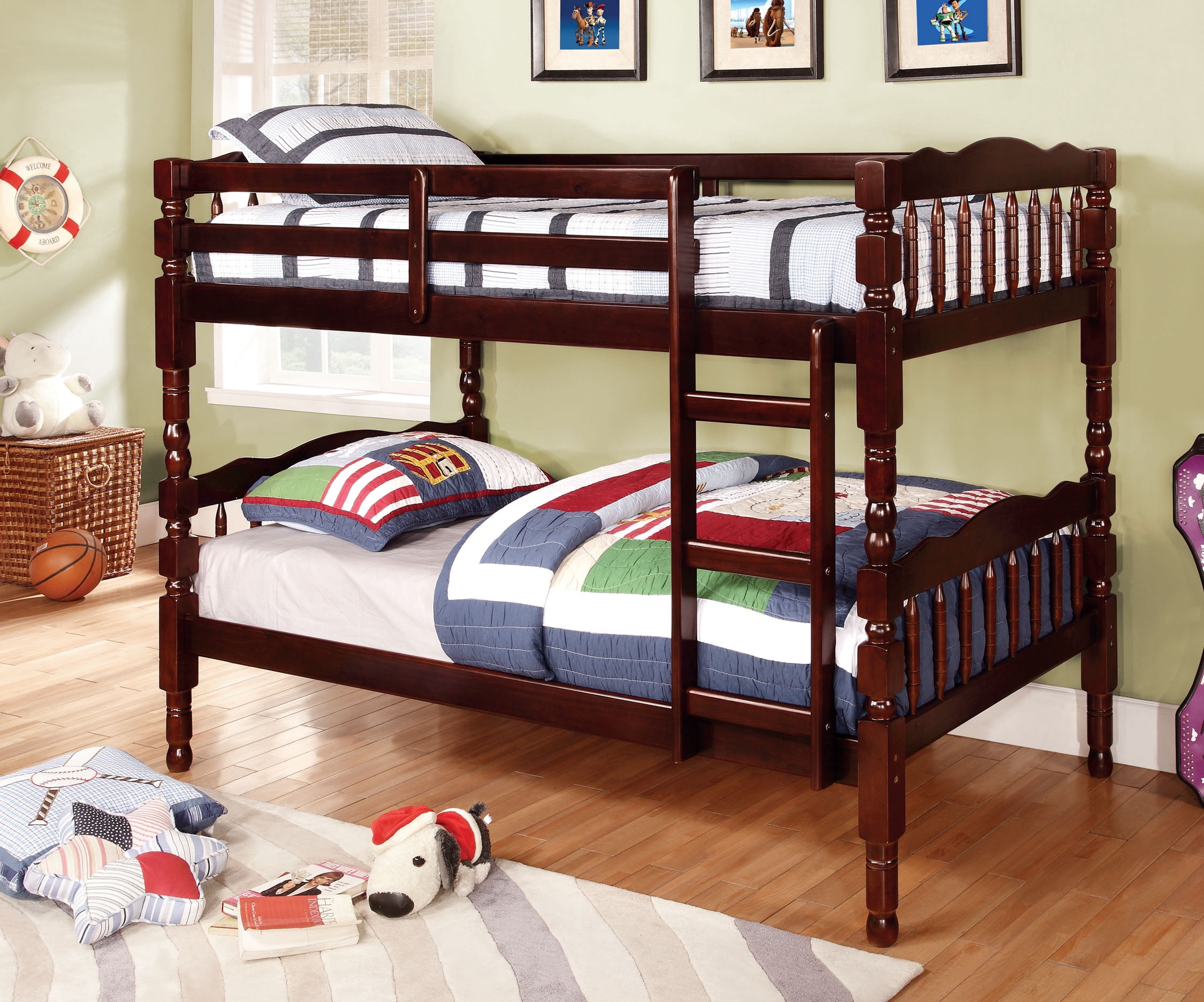 Furniture of America Maren Wood Bunk Bed, Twin/Twin, Dark Walnut