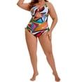 thumbnail image 5 of Agnes Orinda Women's Plus Size 1 Piece Swimsuit Print Cross-Back Straps Tummy Control Bathing Suit Cutout Monokini Swimwear 1X Multi Geometric, 5 of 8
