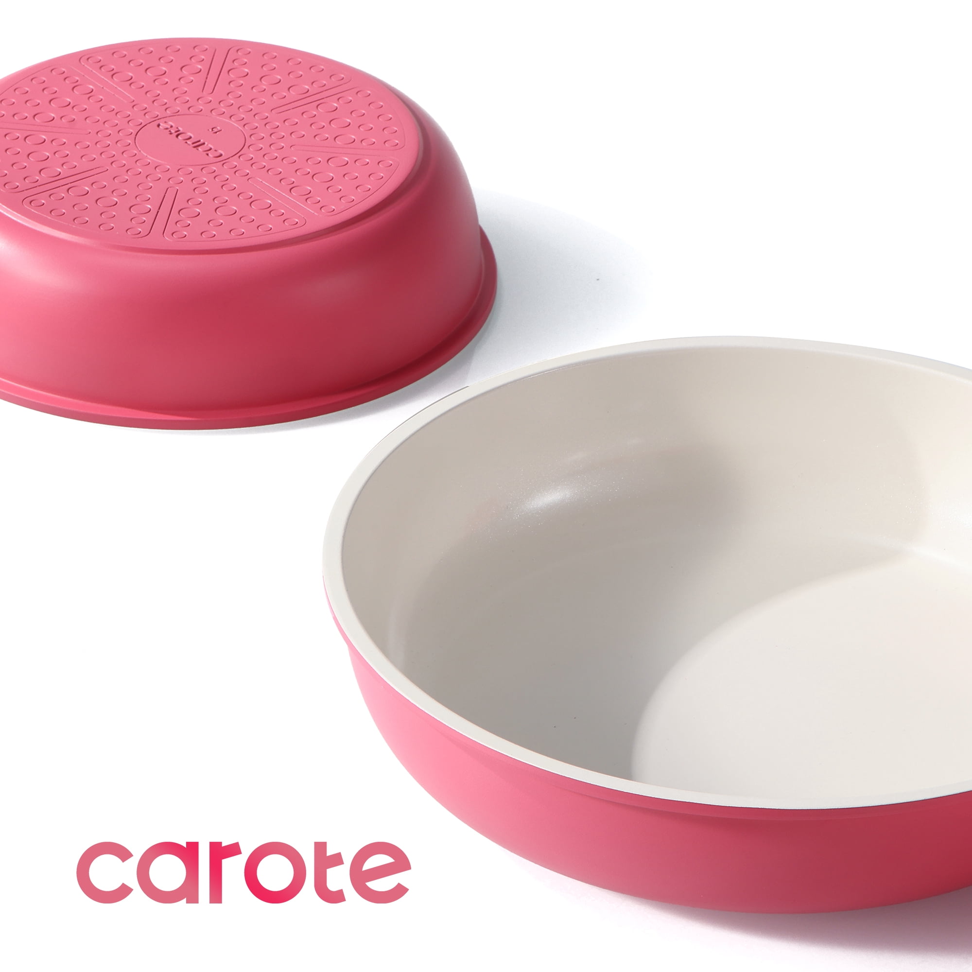 Carote 6 Pcs Ceramic Nonstick Pot and Pan Set, Nonstick Cookware Set with Lid & Detachable Handle, Oven Safe, Induction Ready, Stackable, Rose Pink