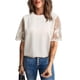 thumbnail image 1 of Blusa de encaje con cuello redondo y mangas de color liso, camiseta de encaje de manga corta para mujer, blusa de encaje con cuello redondo y mangas de color liso, diseño exquisito, 1 of 6
