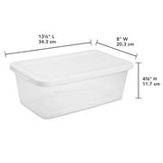 Sterilite 6 Quart Small Storage Bin, Clear Plastic Storage Container with Snap-On Lid, White
