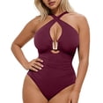 thumbnail image 4 of Fewfanhot Tummy Control Swimsuits for Women Swimsuits Ruched Slimming One Piece Bathing Suit Deep V Neck Swimsuit, 4 of 7