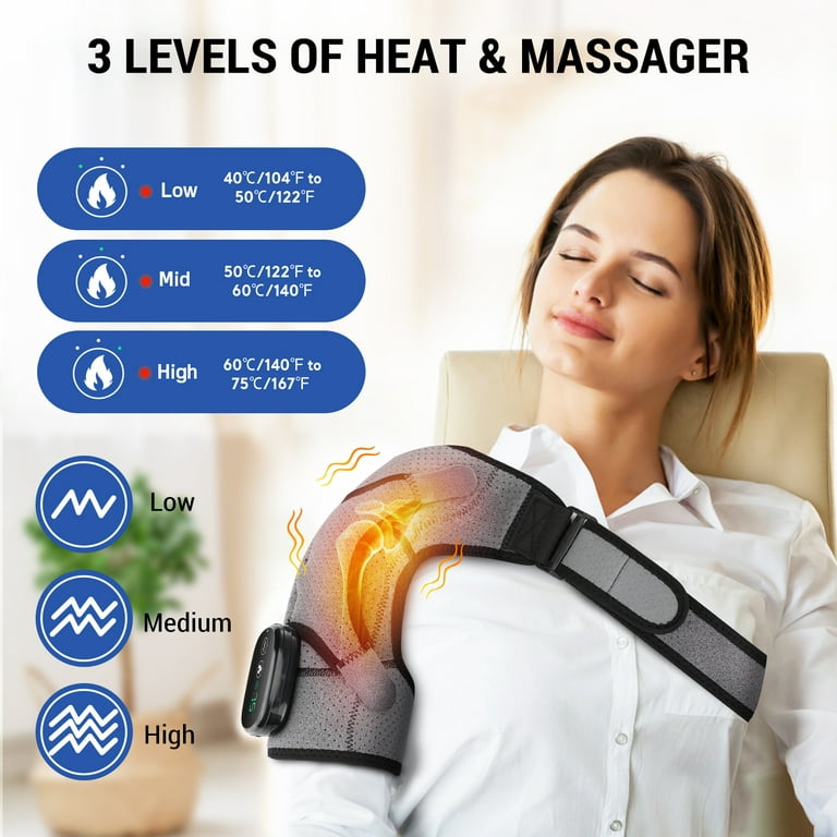 Heated Shoulder Wrap, Shoulder Heating Pads Massager for Men Women, Electric Cordless Vibration Massage Heated Shoulder Braces with 3 Heating Setting