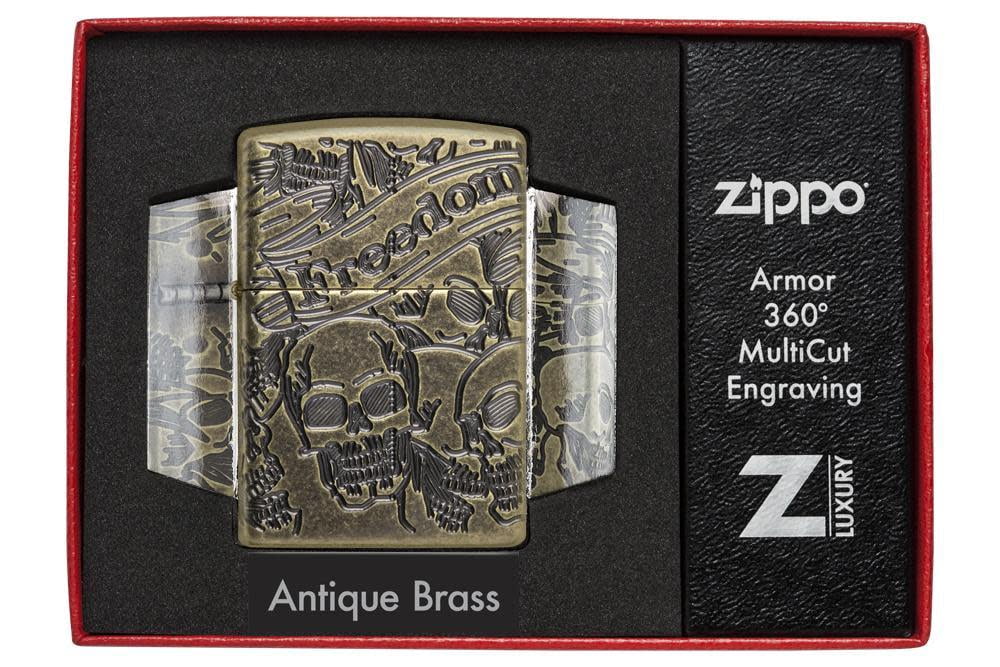 Zippo Armor Freedom Skull Antique Brass Pocket Lighter