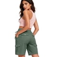 thumbnail image 4 of 9" 10" Inseam Hiking Cargo Shorts Womens 6 Pockets Pull on Bermuda Shorts Lightweight Quick Dry Outdoor Workout Running Athletic Short Summer Travel Loose Army Green 2XL, 4 of 6