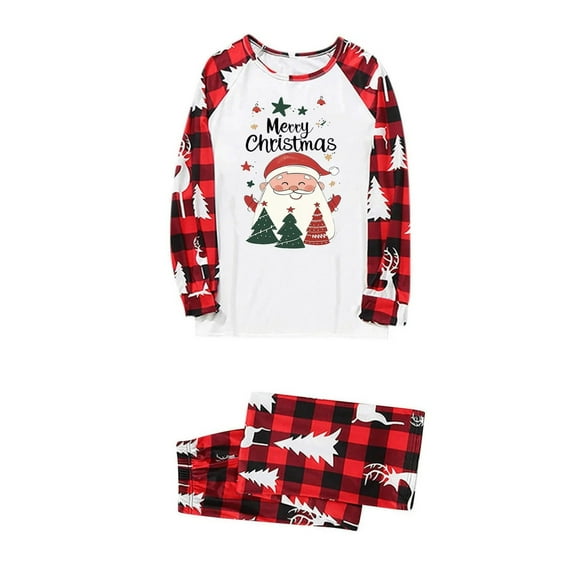 Bysome Christmas Pjs For Family Womens Christmas Pajamas Set Crew Neck Long Sleeve Print Tops With Plaid Pants Winter Warm Soft Sleepwear Nightwear,Red,Size M