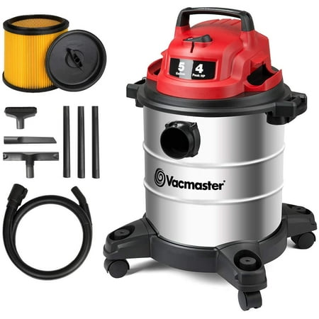 

Vacmaster Stainless Steel Wet Dry Shop Vacuum 5 Gallon 4 Peak HP 1-1/4 inch Hose Red VOC508S 1101