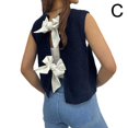 thumbnail image 1 of PFDDRW Gilet pour Femmes Cardigan Court Décontracté avec Nœud dans le Dos, 1 of 1