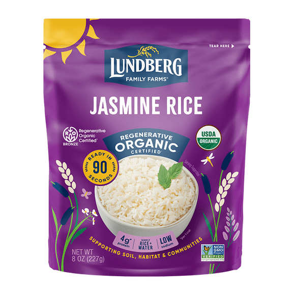 Pack of 6, Lundberg Regenerative Organic Certified 90-Second Jasmine Rice, 8 oz