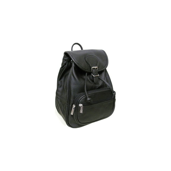 Leather Mini Backpack -Black Cowhide Daypack - Adjustable Straps & Multiple Pockets