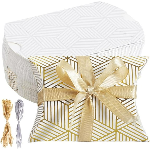 40 Sets Floral Pillow Boxes Hot Stamping Pillow Cardboard Paper Gift Boxes for Candy Wedding Party Favors (Gold Silver)
