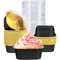 40 Pack Mini Cake Pans with Lids, 5oz Square Aluminum Foil Brownie Baking Cups, Muffin Tin Ramekins, Disposable Dessert Cupcake Cups for Wedding Birthday Party, Black,Gold