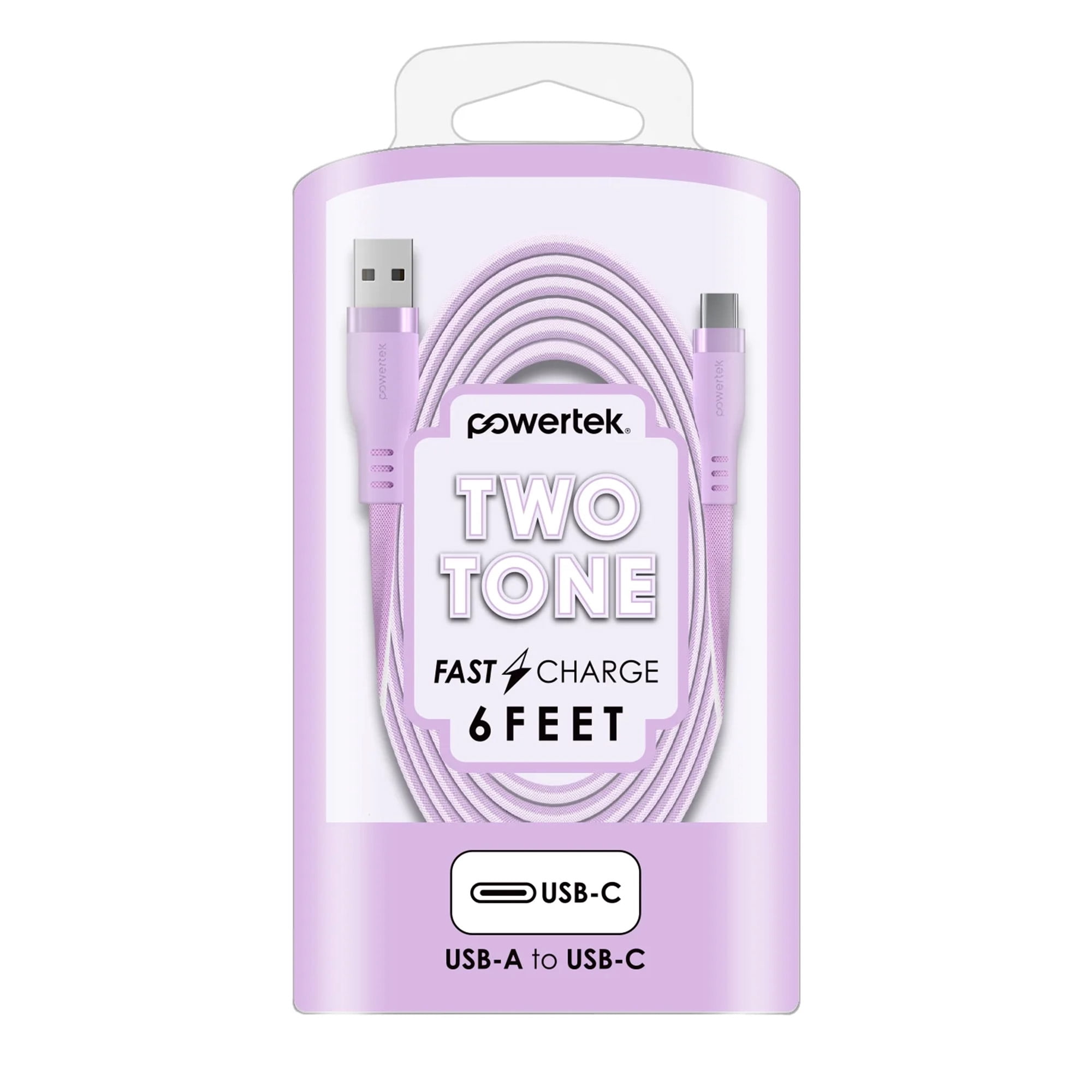 Powertek USB-A to USB-C Two-Tone Pastel Fast Charge Cable, 6 ft, Purple