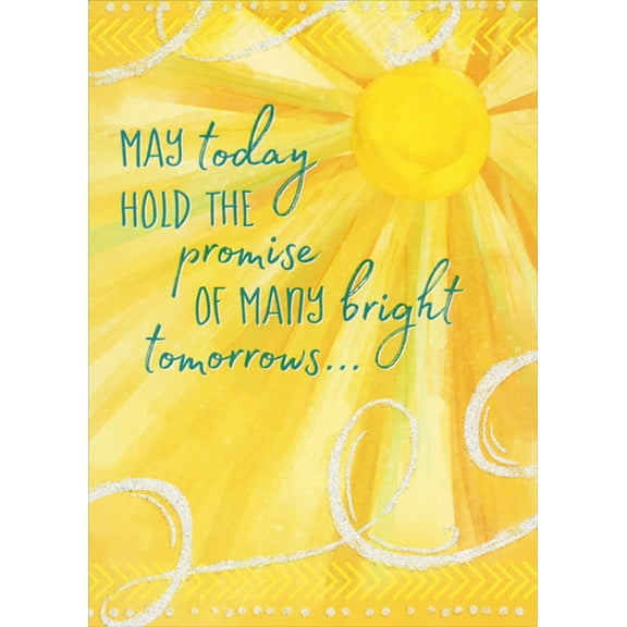 Designer Greetings Promise of Many Bright Tomorrows : Yellow Sunrays Religious Graduation Congratulations Card