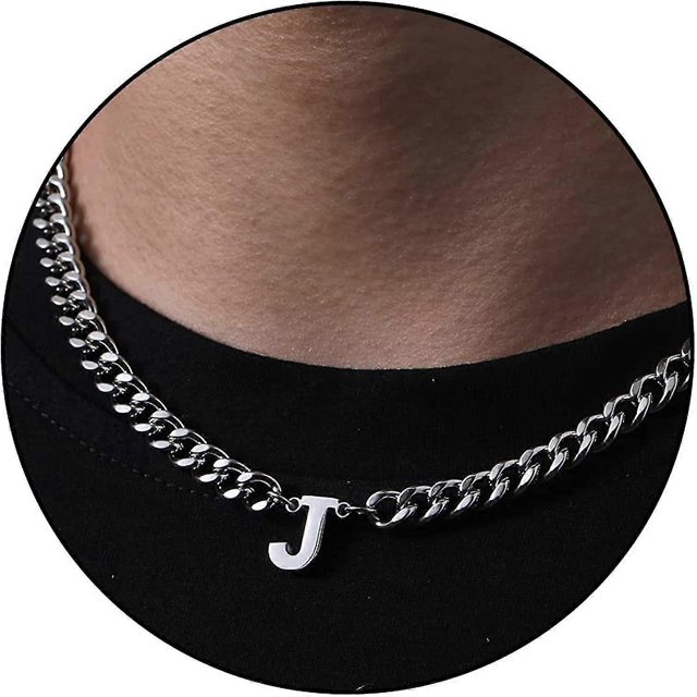 Collar de cadena de eslabones cubanos con inicial Az para niños hombres y mujeres colgante de letras de acero inoxidable 6.5 mm 18 + 2 pulgadas regalo de joyería Plata Yashi