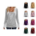thumbnail image 1 of Womens Glitter Tops 2026 Spring Fashion Y2K Long Sleeve V Neck Loose Velvet Sequin Patchwork T Shirts Rave Outfits, 1 of 8