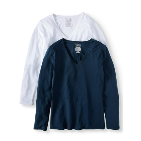 Mermaid Womens Long Sleeve - Time and Tru Women's Long Sleeve V-Neck T-Shirt, 2 Pck Bundle