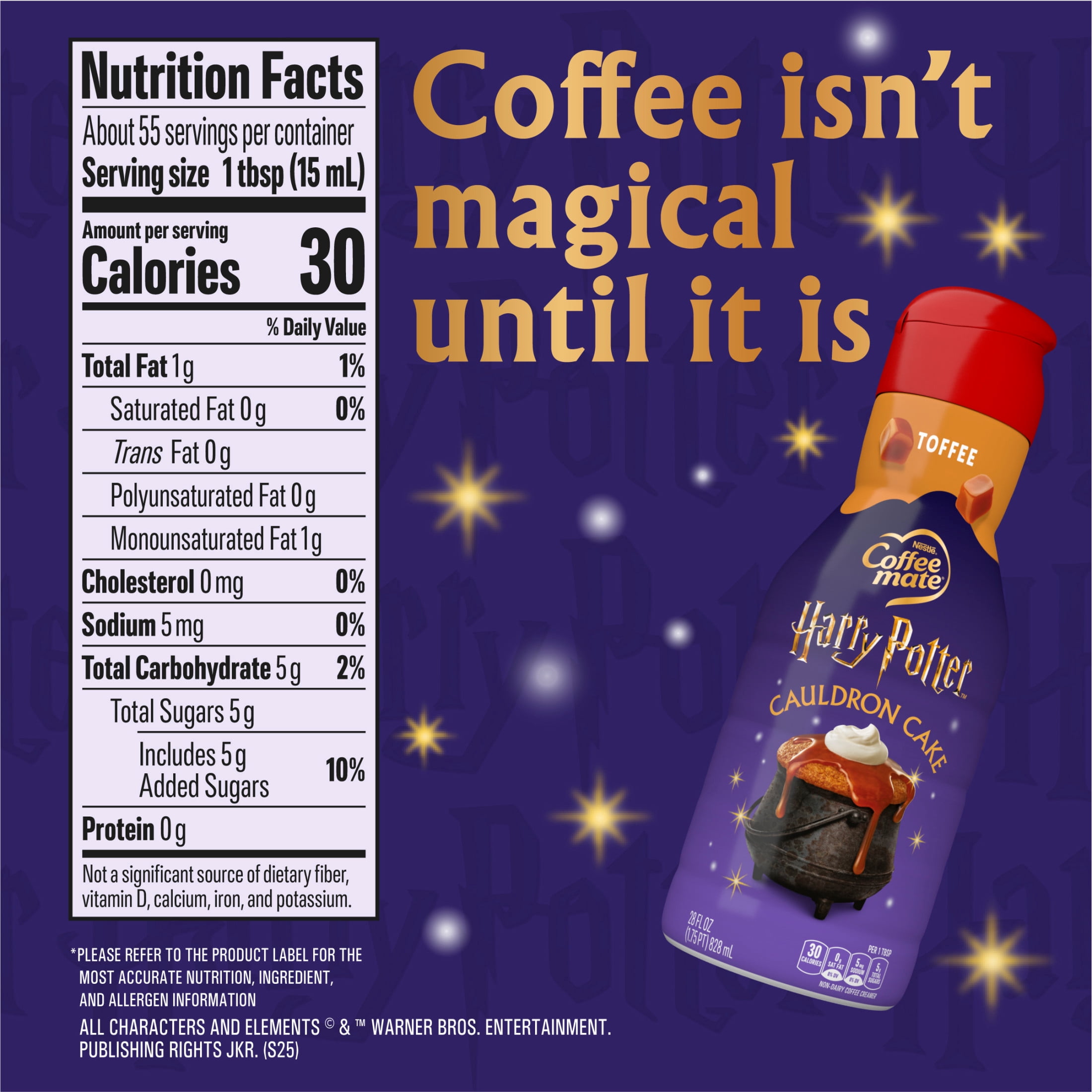 Coffee mate Harry Potter Cauldron Cake, Toffee Flavored Creamer, Liquid Coffee Creamer 28 fl oz