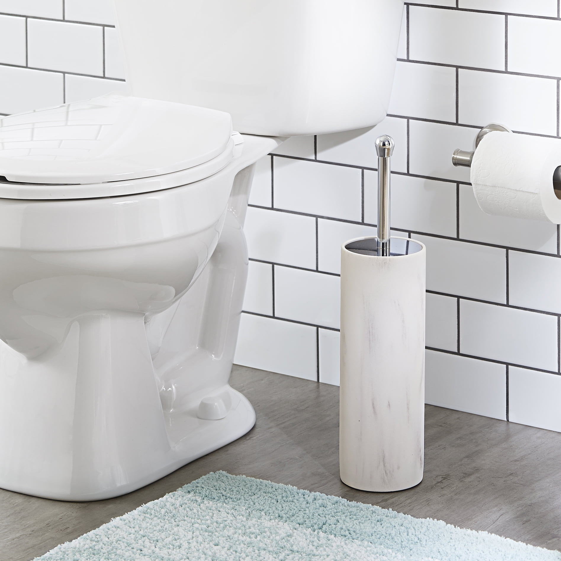 Better Homes & Gardens Faux Marble Toilet Brush and Holder, White