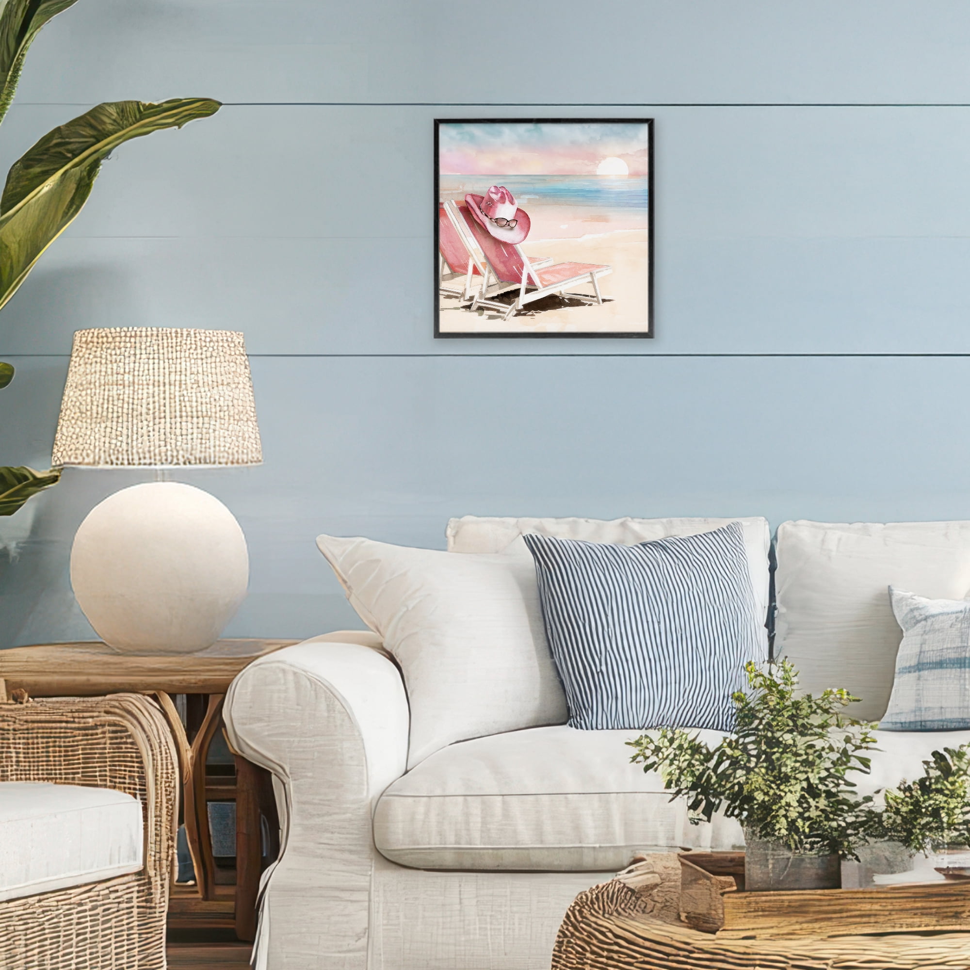 Stupell Industries Blush Pink Beach Chairs Black Framed Giclee Art, design by Paul Mathenia