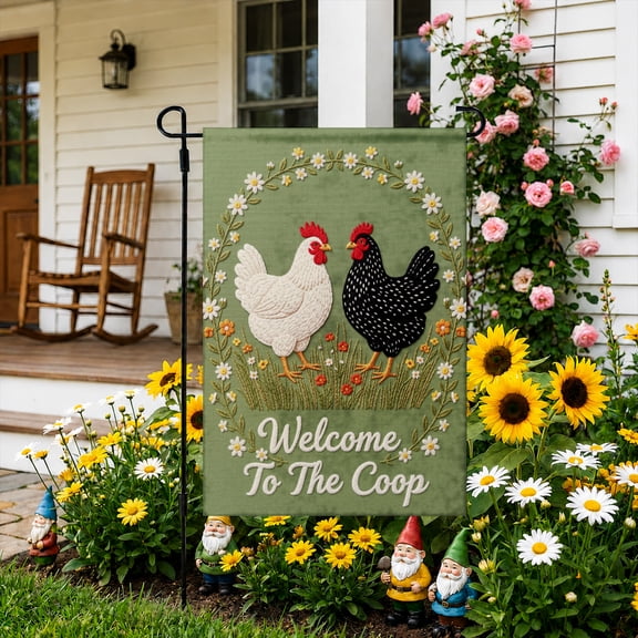 Rdsfhsp Chicken Coop Garden Flag 12x18 Inch, Linen Outdoor Decorative Yard Flag, Farmhouse Animal Flag for Front Porch Lawn Patio Garden Home Decor