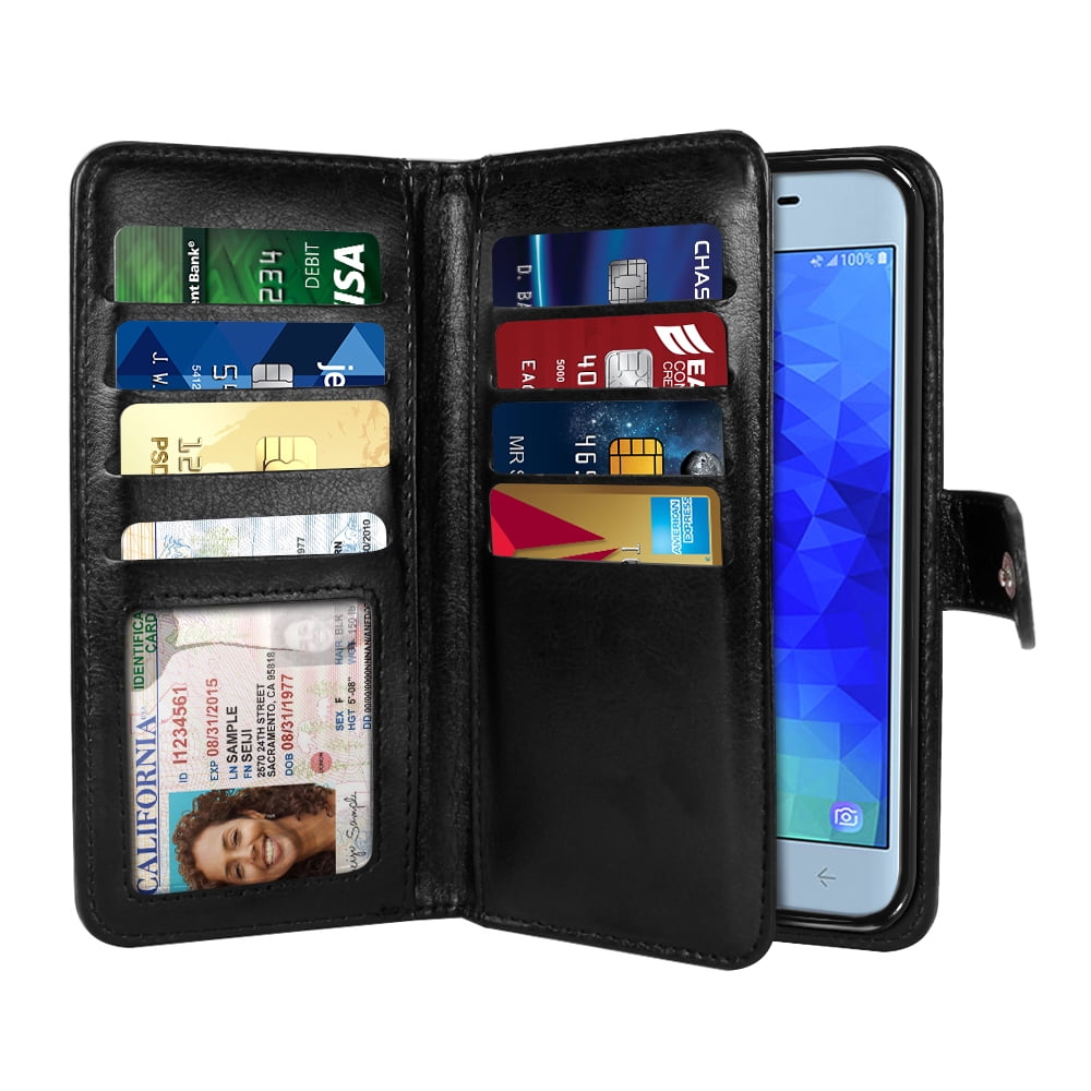 Samsung J3 Case SS Tech Case For Galaxy J3 2016 Black {Wallet Style} PU Leather Flip Cover Card Slot Case and Magnetic Closure Case J320
