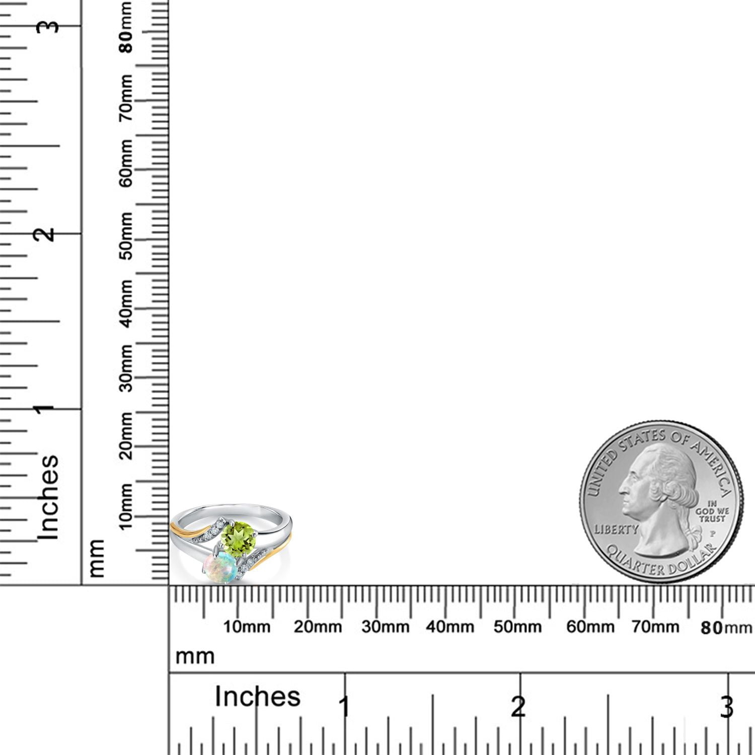 10K Yellow Gold and 925 Silver Simulated White Opal and Green Peridot and White Lab Grown Diamond Accent Engagement Ring for Women (1.08 Cttw, Gemstone October Birthstone, Round Cabochon 5MM, Size 6)