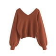 thumbnail image 1 of Jersey ZAFUL para mujer, cuello en V, manga larga, rojo ladrillo, XL, 1 of 6