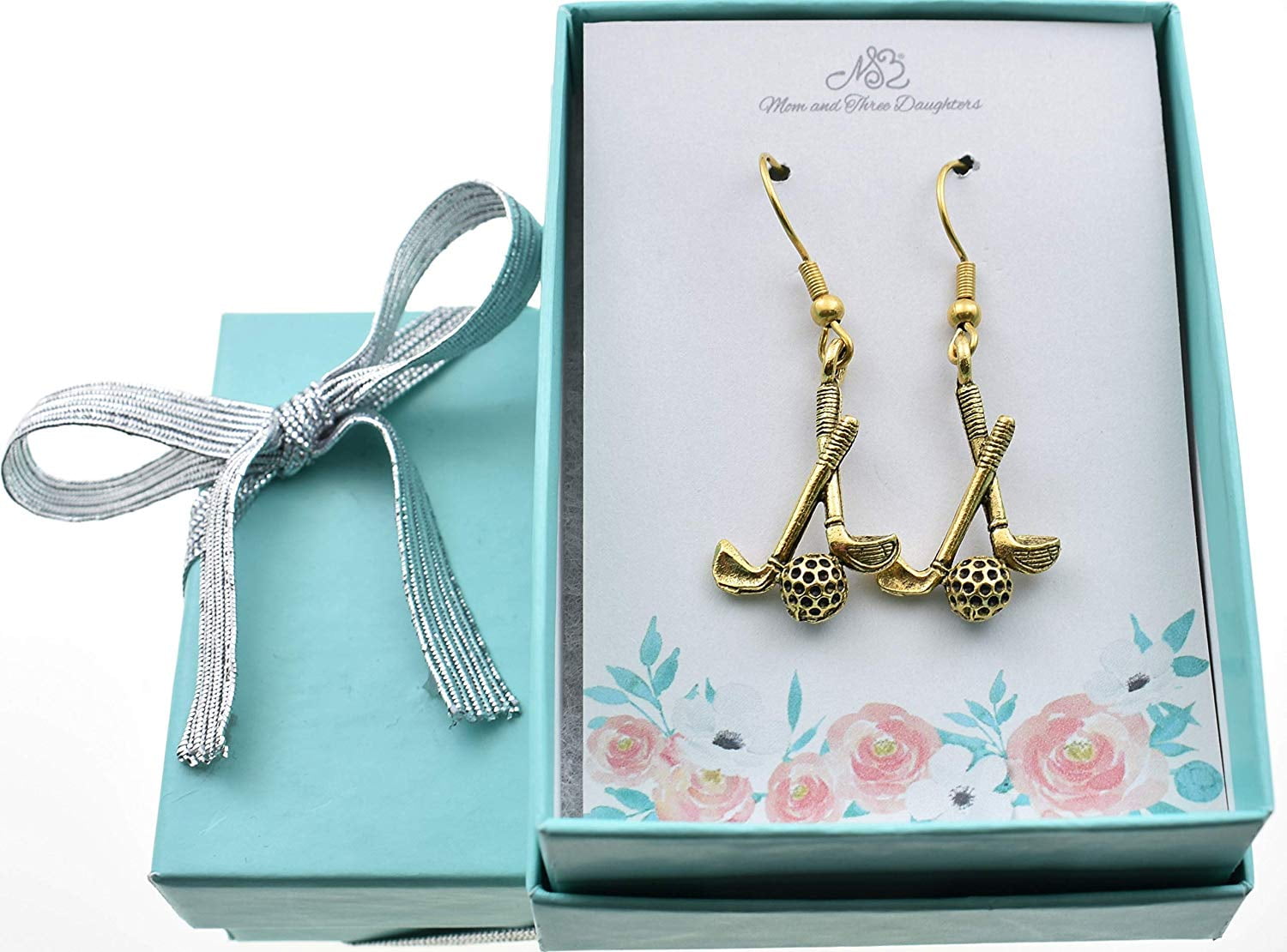 Mom and Three Sister LTD Golf club earrings in 24K gold plated pewter