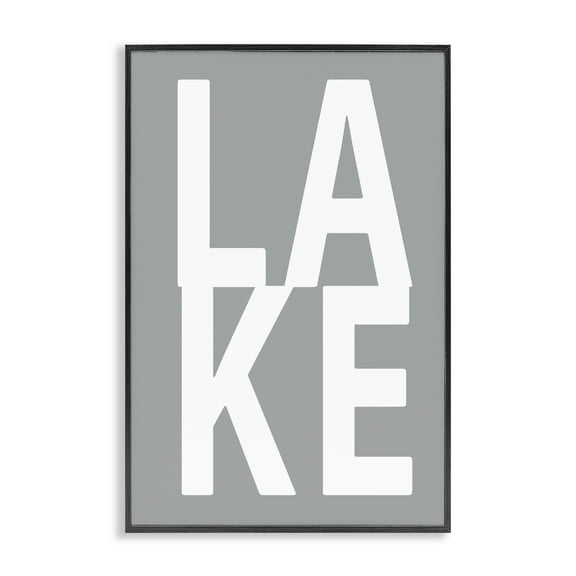 Stupell Industries Lake Word on Grey Typography Painting Black Framed Art Print Wall Art, 12 x 18
