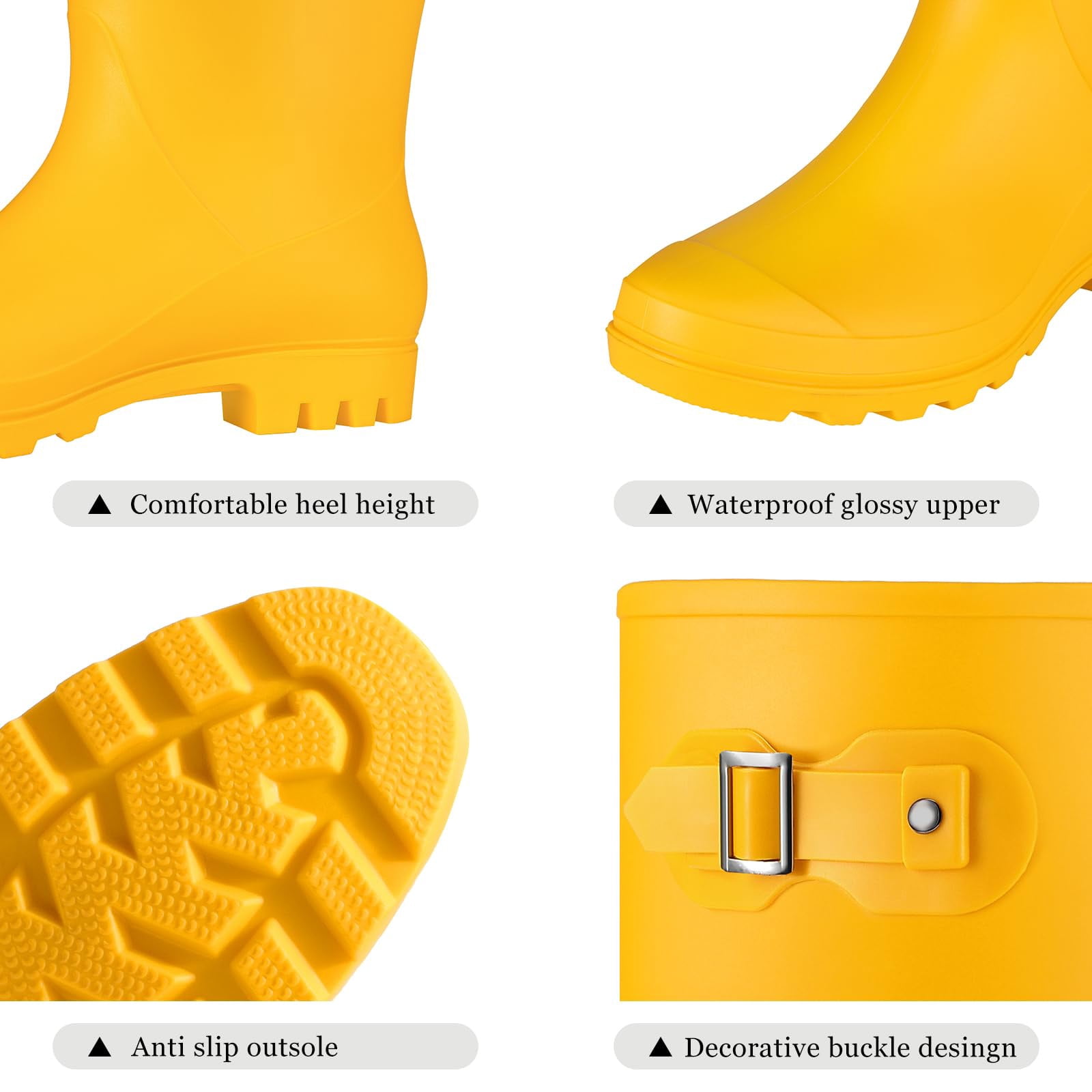 Litfun Mid Calf Rain Boots for Women Waterproof Garden Shoes, Yellow, Size 8