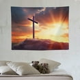 thumbnail image 4 of GOSMITH  Jesus Christ Cross Sunrise Tapestry Sunset Sepulcher Lord Pray Easter Crucifixion Religious Belief Wall Hangings Decor Large Tapestry for Bedroom Living Room Dorm College Church Man Cave, 4 of 7