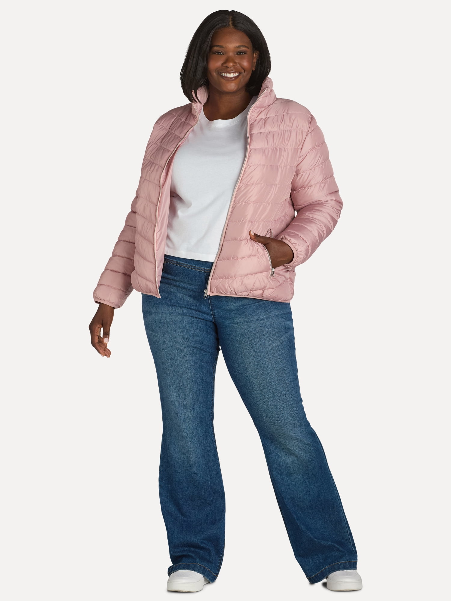 Big Chill Women's and Women’s Plus Packable Puffer Jacket, Midweight, Sizes S-3X