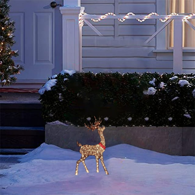 Xihbxyly Ciervo Navideño Iluminado, Adorno Led Preiluminado Brillante, Material Acrílico Resistente a La Intemperie, Decoración para Patio Exterior, Luces Led Blancas Cálidas, Adorno Navideño para Ja