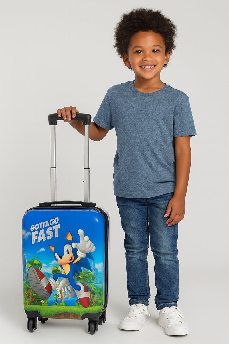 Sonic the Hedgehog Kids Luggage and Backpack Set - 18" Luggage Suitcase With Wheels, 13.75" Backpack
