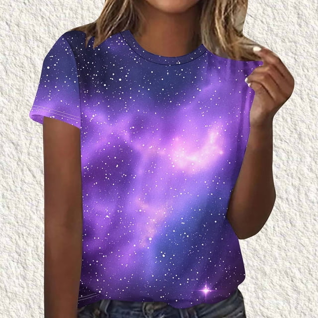 Warop T-Shirt à Col Rond à Manches Courtes pour Femmes avec Imprimé d'Étoiles Partout, Décontracté et Tendance pour un Usage Quotidien et des Sorties Décontractées