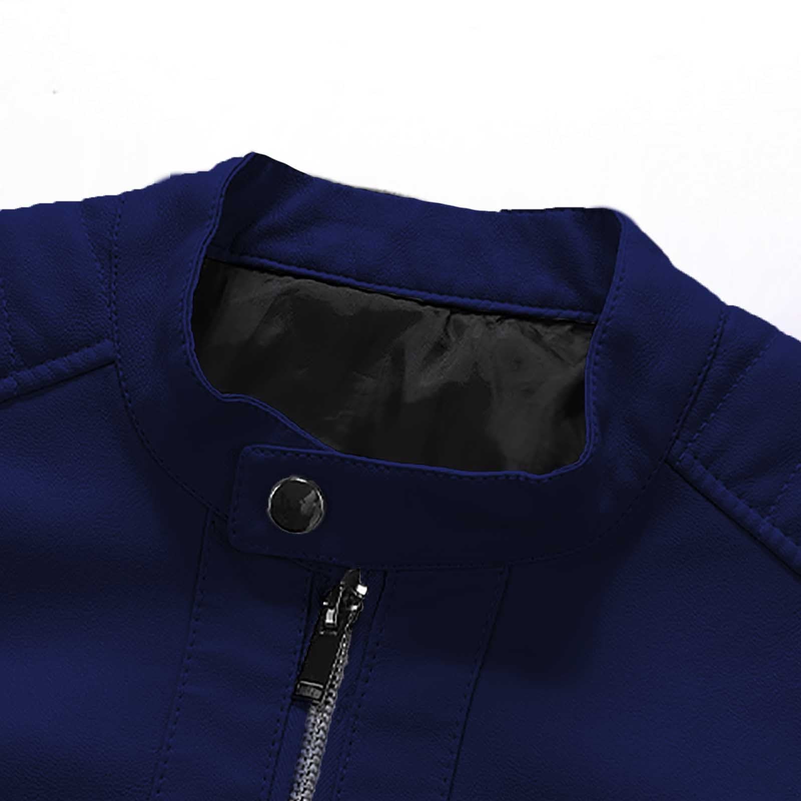 Dpytoraw Men Large Size Standing Collar Leather Jacket Trend Slim Casual Motorcycle Jacket