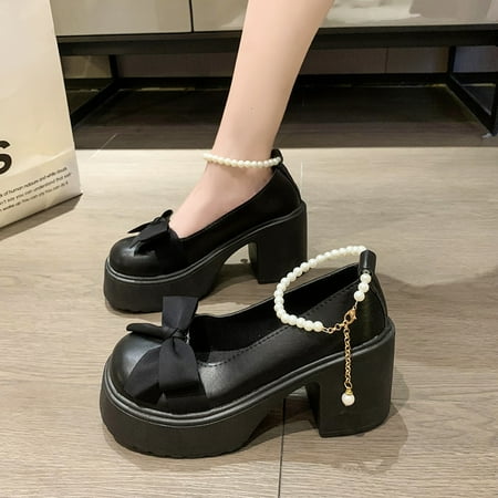 Fashion Mary Jane Shoes Women s New Fashion Pearl Bow High Heels with Small Leather Shoes Women Single Shoes