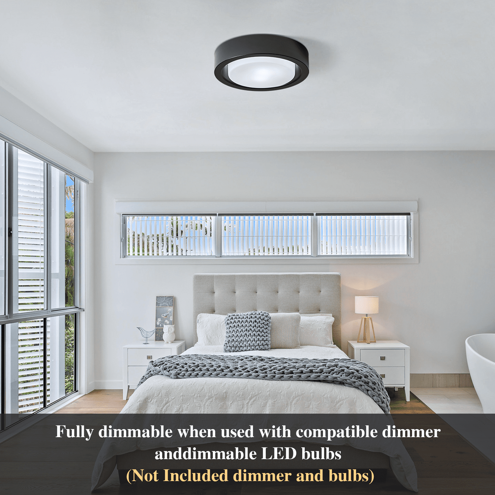 HEYAN 13 Inch Black Flush Mount Ceiling Light Fixtures Modern Round Metal Ceiling Light with White Frosted Glass Shade for Hallway Bedroom Kitchen
