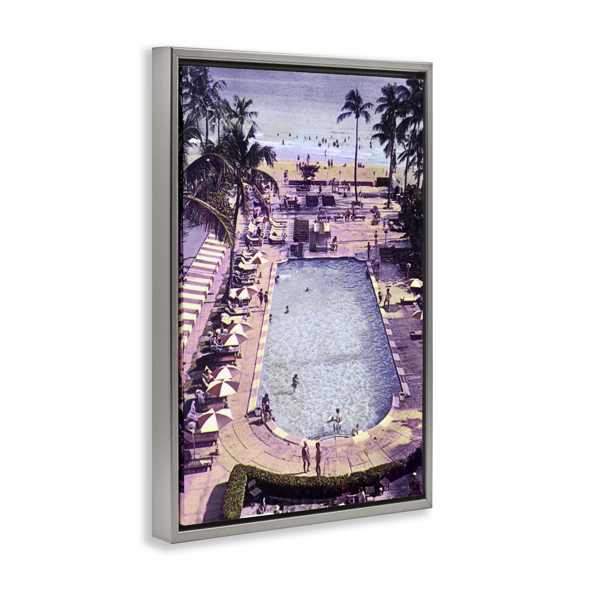 Stupell Industries Vintage Miami Sands Gray Framed Floater Canvas Wall Art, design by Grotto Studios
