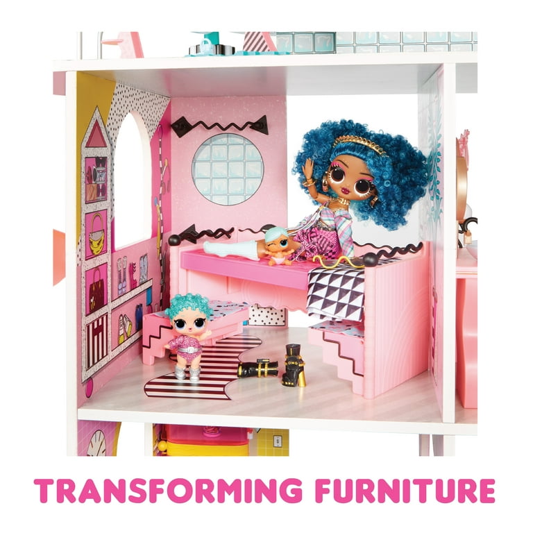 LOL Surprise OMG Fashion House Playset, 85+ Surprises, Real Wood, Pool,  Spiral Slide, Rooftop Patio, Furniture, Kids Gift 4-14
